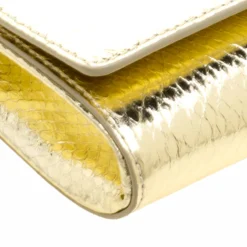 Versace Gold Snake Embossed Leather Chain Clutch For Women -Versace Official Website luxury women versace new handbags p120674 010