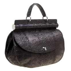 Versace Metallic Black Python Hobo For Women -Versace Official Website luxury women versace new handbags p163685 007
