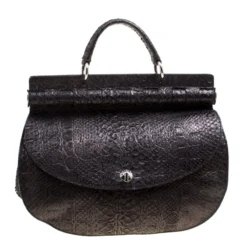 Versace Metallic Black Python Hobo For Women