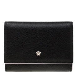 Versace Black Leather Card Case Wallet For Women