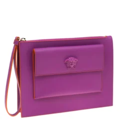 Versace Purple Leather Wristlet Clutch For Women -Versace Official Website luxury women versace new handbags p180579 007