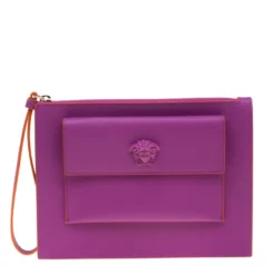 Versace Purple Leather Wristlet Clutch For Women