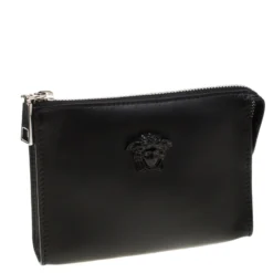 Versace Black Leather Medusa Pochette For Women -Versace Official Website luxury women versace new handbags p180581 006