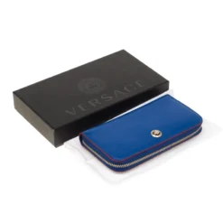 Versace Blue Leather Zip Around Continental Wallet For Women -Versace Official Website luxury women versace new handbags p180582 011