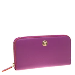 Versace Magenta Leather Zip Around Continental Wallet For Women -Versace Official Website luxury women versace new handbags p180583 004