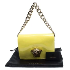 Versace Neon Yellow Patent Leather Medusa Palazzo Shoulder Bag For Women -Versace Official Website luxury women versace new handbags p240637 001