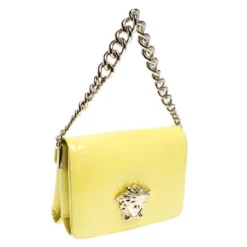Versace Neon Yellow Patent Leather Medusa Palazzo Shoulder Bag For Women -Versace Official Website luxury women versace new handbags p240637 004