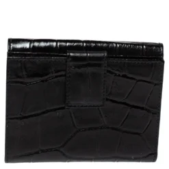 Versace Black Croc Embossed Leather Medusa Flap Compact Wallet For Women -Versace Official Website luxury women versace new handbags p308242 001