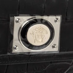 Versace Black Croc Embossed Leather Medusa Flap Compact Wallet For Women -Versace Official Website luxury women versace new handbags p308242 002