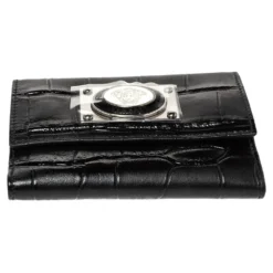 Versace Black Croc Embossed Leather Medusa Flap Compact Wallet For Women -Versace Official Website luxury women versace new handbags p308242 003