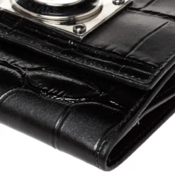 Versace Black Croc Embossed Leather Medusa Flap Compact Wallet For Women -Versace Official Website luxury women versace new handbags p308242 004