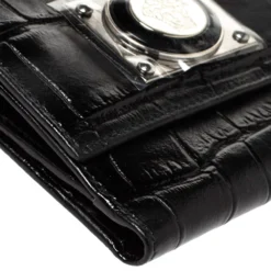 Versace Black Croc Embossed Leather Medusa Flap Compact Wallet For Women -Versace Official Website luxury women versace new handbags p308242 005