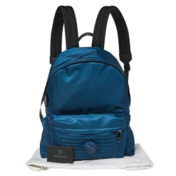 Versace Blue Nylon And Leather Medusa Pallazo Backpack For Women -Versace Official Website luxury women versace new handbags p360115 003