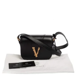 Versace Black Leather Small Virtus Saddle Bag For Women -Versace Official Website luxury women versace new handbags p384492 001