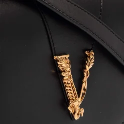 Versace Black Leather Small Virtus Saddle Bag For Women -Versace Official Website luxury women versace new handbags p384492 002