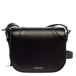 Versace Black Leather Small Virtus Saddle Bag For Women -Versace Official Website luxury women versace new handbags p384492 005
