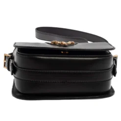 Versace Black Leather Small Virtus Saddle Bag For Women -Versace Official Website luxury women versace new handbags p384492 011