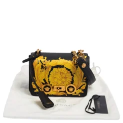 Versace Black/Yellow Baroque Print Leather Icon Shoulder Bag For Women -Versace Official Website luxury women versace new handbags p537199 001