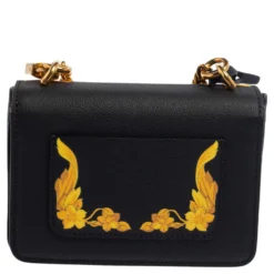 Versace Black/Yellow Baroque Print Leather Icon Shoulder Bag For Women -Versace Official Website luxury women versace new handbags p537199 004