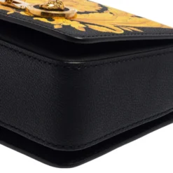 Versace Black/Yellow Baroque Print Leather Icon Shoulder Bag For Women -Versace Official Website luxury women versace new handbags p537199 007