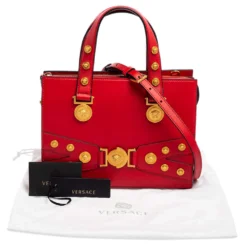 Versace Red Leather Tribute Medusa Studded Zip Tote For Women -Versace Official Website luxury women versace new handbags p574681 002