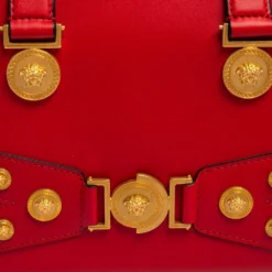 Versace Red Leather Tribute Medusa Studded Zip Tote For Women -Versace Official Website luxury women versace new handbags p574681 007