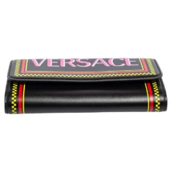Versace Black Leather Vintage Logo Flap Continental Wallet For Women -Versace Official Website luxury women versace new handbags p575567 006