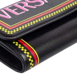 Versace Black Leather Vintage Logo Flap Continental Wallet For Women -Versace Official Website luxury women versace new handbags p575567 007