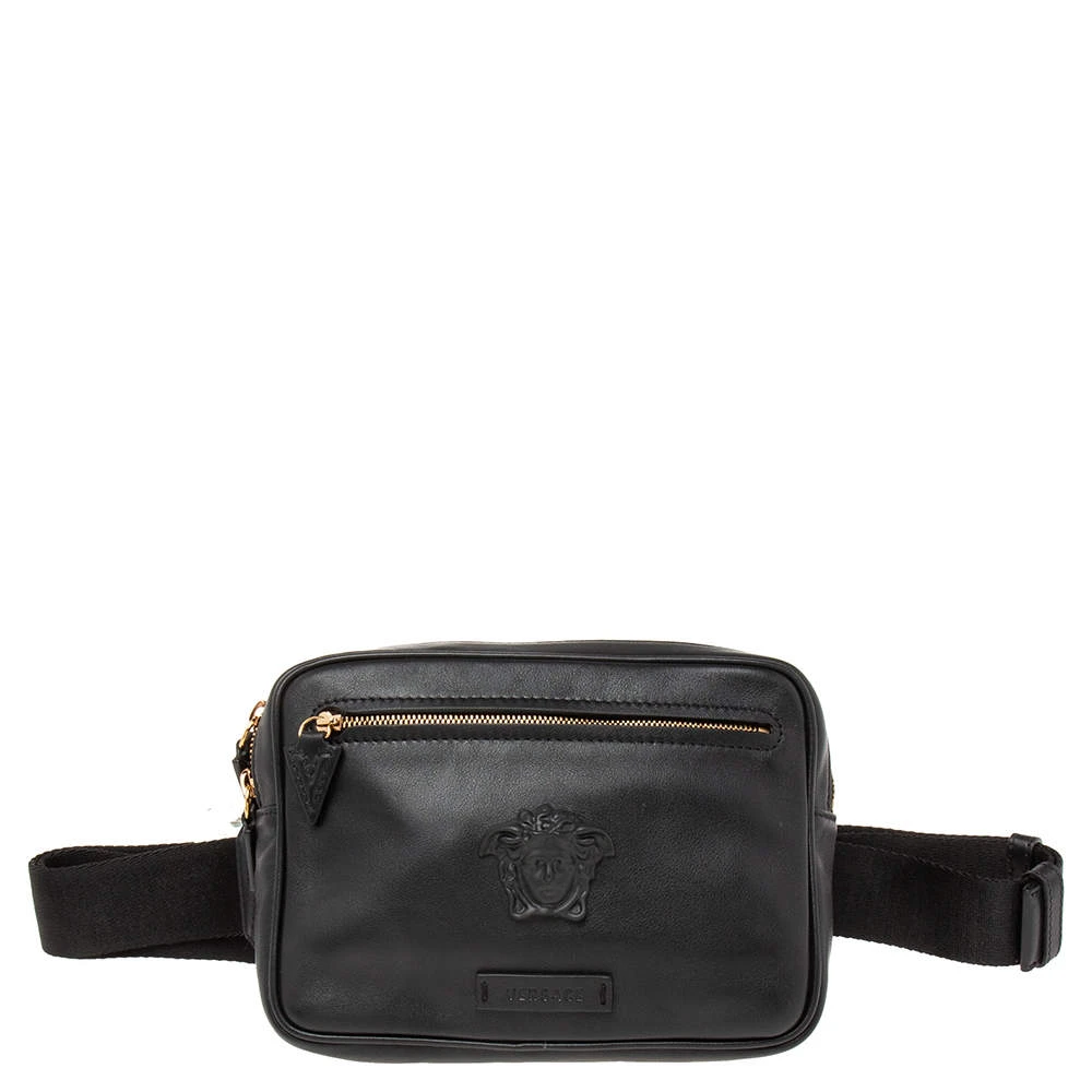 Versace Black Leather La Medusa Belt Bag For Women 1 Versace Black Leather La Medusa Belt Bag For Women