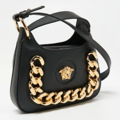 Versace Black Leather La Medusa Crossbody Bag For Women -Versace Official Website luxury women versace new handbags p648999 009