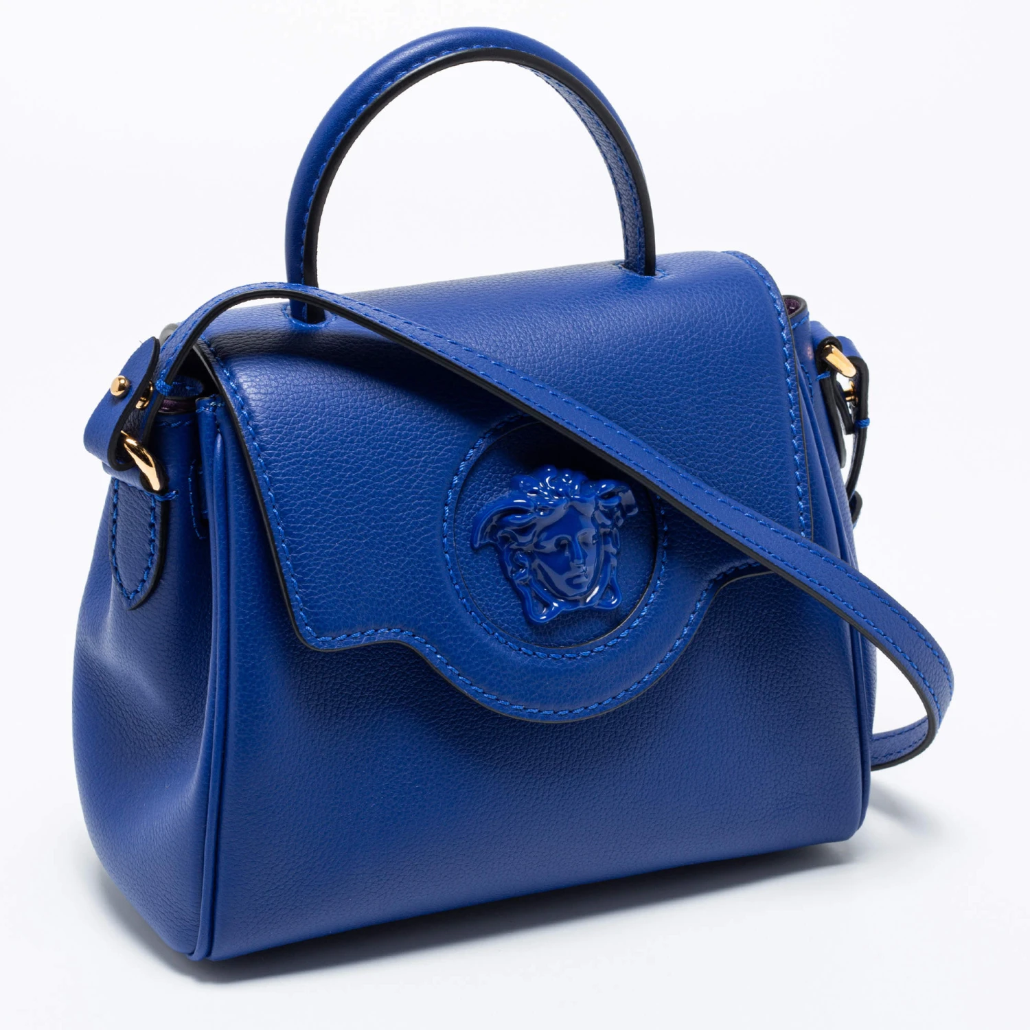 Versace Blue Leather La Medusa Top Handle Bag For Women 3 Versace Blue Leather La Medusa Top Handle Bag For Women - Image 3