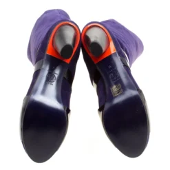 Versace Purple Suede Knee Length Boots Size 41 For Women -Versace Official Website luxury women versace new shoes p167118 001