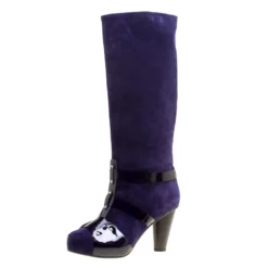 Versace Purple Suede Knee Length Boots Size 41 For Women