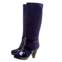 Versace Purple Suede Knee Length Boots Size 41 For Women -Versace Official Website luxury women versace new shoes p167118 007