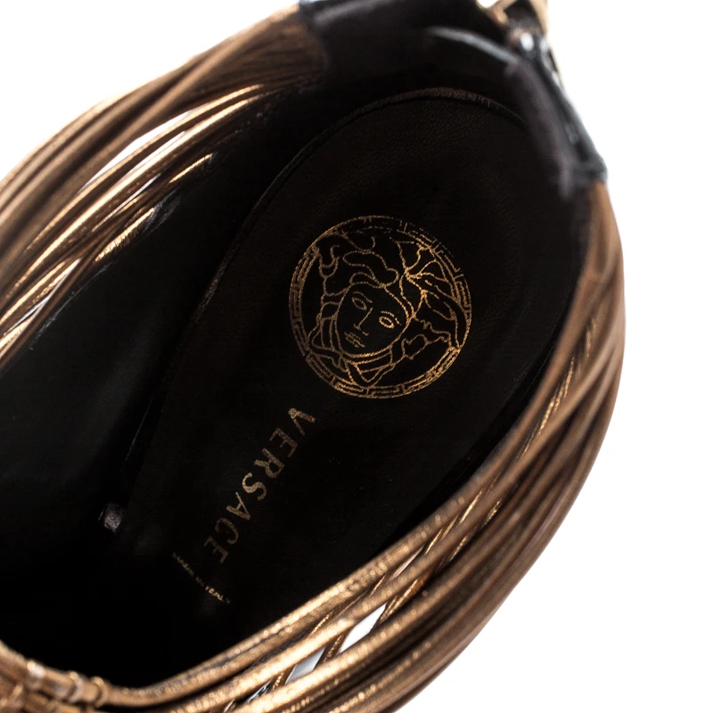 Versace Black/ Metallic Dull Gold Patent Leather Peep Toe Platform Cage Ankle Booties Size 41 For Women 7 Versace Black/ Metallic Dull Gold Patent Leather Peep Toe Platform Cage Ankle Booties Size 41 For Women - Image 7