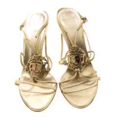 Versace Metallic Gold Leather Crystal Studded Medusa Strappy Sandals Size 41 For Women -Versace Official Website luxury women versace new shoes p208056 006