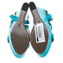 Versace Collection Turquoise Croc Embossed Leather Ankle Strap Wedge Platform Sandals Size 40.5 For Women -Versace Official Website luxury women versace new shoes p208587 001