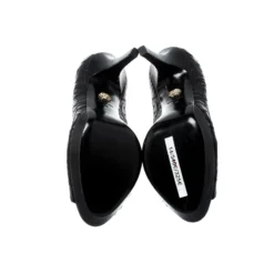 Versace Black Embroidered Leather Peep Toe Platform Pumps Size 40 For Women -Versace Official Website luxury women versace new shoes p212794 002