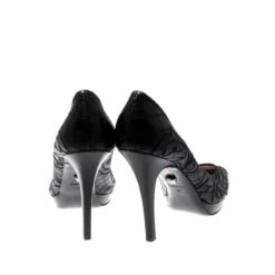 Versace Black Embroidered Leather Peep Toe Platform Pumps Size 40 For Women -Versace Official Website luxury women versace new shoes p212794 003