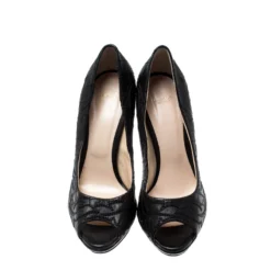 Versace Black Embroidered Leather Peep Toe Platform Pumps Size 40 For Women -Versace Official Website luxury women versace new shoes p212794 004