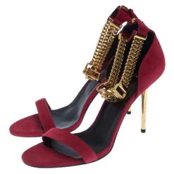 Versace Red Suede Signature Medusa Ankle Cuff Sandals Size 41 For Women -Versace Official Website luxury women versace new shoes p240968 001