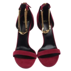 Versace Red Suede Signature Medusa Ankle Cuff Sandals Size 41 For Women -Versace Official Website luxury women versace new shoes p240968 002