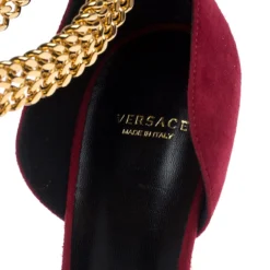 Versace Red Suede Signature Medusa Ankle Cuff Sandals Size 41 For Women -Versace Official Website luxury women versace new shoes p240968 006