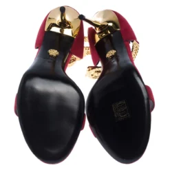 Versace Red Suede Signature Medusa Ankle Cuff Sandals Size 41 For Women -Versace Official Website luxury women versace new shoes p240968 007