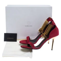 Versace Red Suede Signature Medusa Ankle Cuff Sandals Size 41 For Women -Versace Official Website luxury women versace new shoes p240968 009