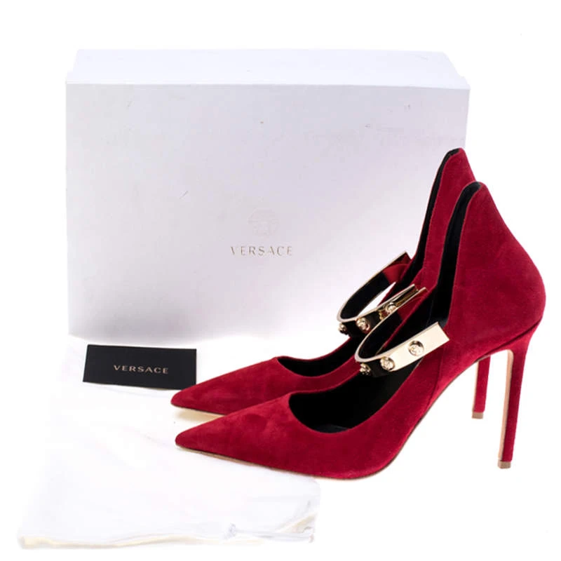 Versace Red Suede Medusa Strap Pointed Toe Pumps Size 40 For Women 8 Versace Red Suede Medusa Strap Pointed Toe Pumps Size 40 For Women - Image 8