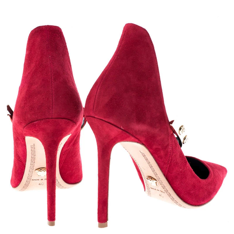 Versace Red Suede Medusa Strap Pointed Toe Pumps Size 40 For Women 5 Versace Red Suede Medusa Strap Pointed Toe Pumps Size 40 For Women - Image 5