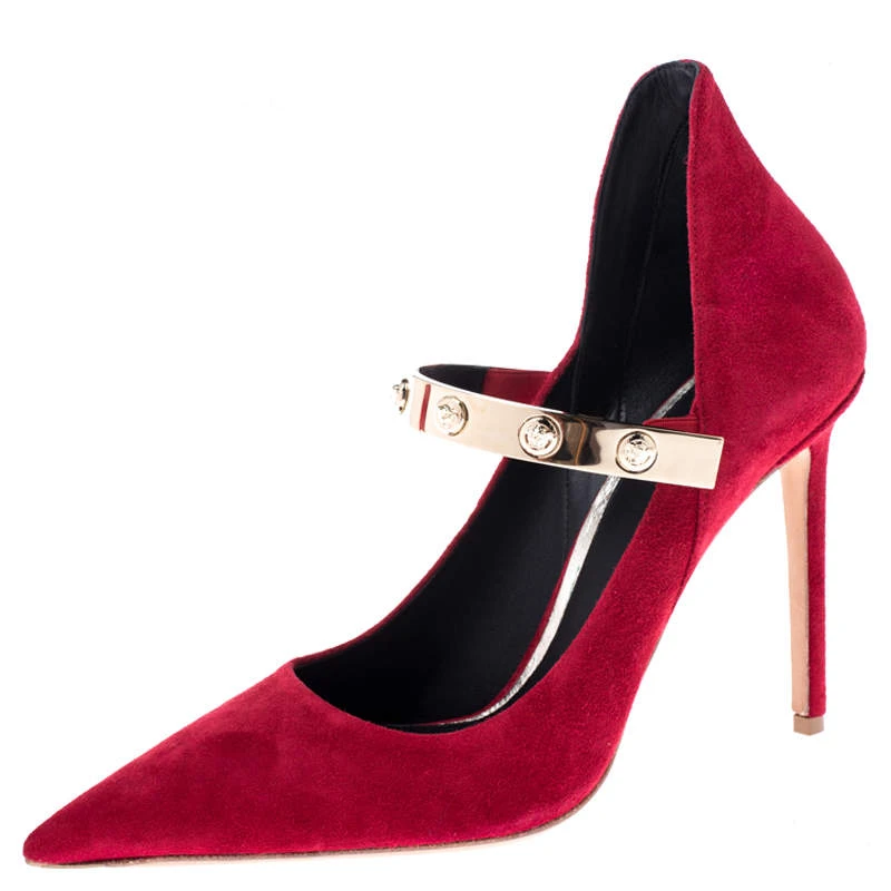 Versace Red Suede Medusa Strap Pointed Toe Pumps Size 40 For Women 1 Versace Red Suede Medusa Strap Pointed Toe Pumps Size 40 For Women