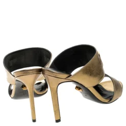 Versace Metallic Gold Leather Icon Medusa Mule Sandals Size 37 For Women -Versace Official Website luxury women versace new shoes p245471 003