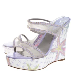 Versace Lilac Mesh And Suede Studded Trim Wedge Platform Sandals Size 40 For Women -Versace Official Website luxury women versace new shoes p265133 007